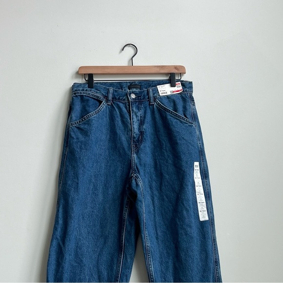 Uniqlo Wide Fit Tapered Leg Jeans Unisex Size 30 High Rise 100% Cotton 65 Blue - Picture 4 of 15